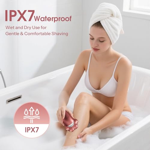 Image of Electric Razors for Women Legs: 5-in-1 Rechargeable Body Shaver, 7D Wet & Dry Body Trimmer, IPX7 Waterproof Lady Hair Remover for Face Underarms Pubic, Light Pink
