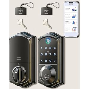 Veise VE017 Fingerprint Smart Door Lock, App Control, 7-in-1 Keyless Entry, Auto Lock, Emergency Power Port, Electronic Touchscreen Keypad, Biometric Smart Locks for Front Door, Matte Black