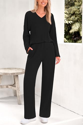 PRETTYGARDEN 2 Piece Sets for Women Fall 2025 Soft Comfy Lounge Long Sleeve Pajamas Set Knit Postpartum Pj Outfits Clothing