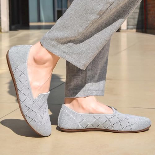 Image of poemlady Women's Ballet Flat Shoes Dress Shoes Knit Round Toe Slip On Ballerina Walking Flats Shoes for Woman Low Wedge Casual