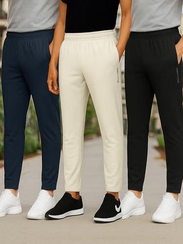 Image of BULLMER Trendy Solid Cotton Blend Regular Fit Trackpant for Men | Mid-Rise Trackpant for Men - Pack of 3