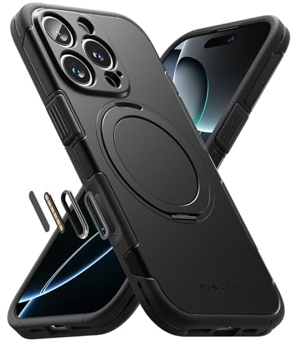 Ringke Alles for iPhone 16 Pro Case Back Cover [Strong Magnet] [Built-in Kickstand] Shockproof Protection Bumper with Adjustable Angle Stand Compatible with Magnetic Accessories – Black- Best and cheap mobile covers in India