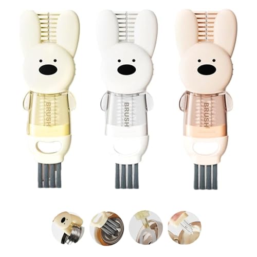 Image of Cleaning Brush 4 in 1 Bunny Cup Lid Cleaning Brush, Cute Bunny Lid Cleaning Brush,Bottle Cleaner Brush Set for Lid Cleaning, Crevice Cleaning, Mug Cleaning - White + Beige + Pink