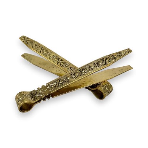 Pinze per incenso vintage in ottone con manico inciso floreale, 10,5 cm