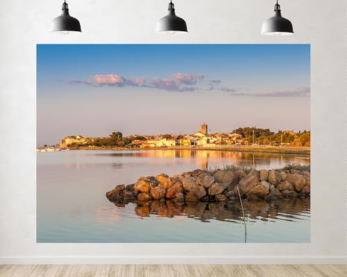 Trykid 12x8ft French Coastal Village Backdrop Sunset Rocky Breakwater Calm
