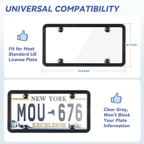 Image of License Plate Protector 2PCS, Clear License Plate Cover & Frames, Rust-Proof Auto Car License Plate Covers and Frames Holder with Screws & Caps, Universal Tag Cover for License Plate (transprent)