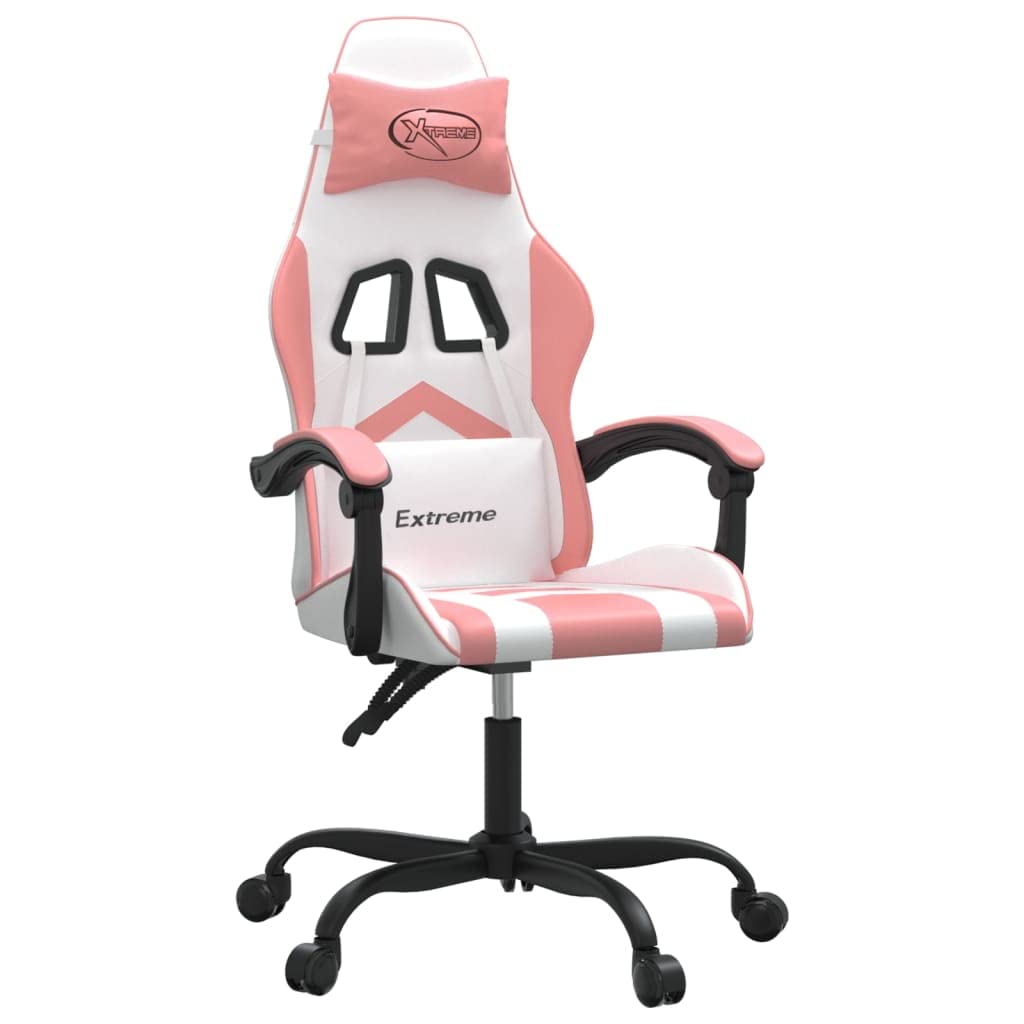 vidaXL Silla Gaming Cuero sintético Blanco y Rosa, Silla Gamer, Silla con reposabrazos, Silla, Silla de Oficina, Silla de Escritorio, Silla reclinable