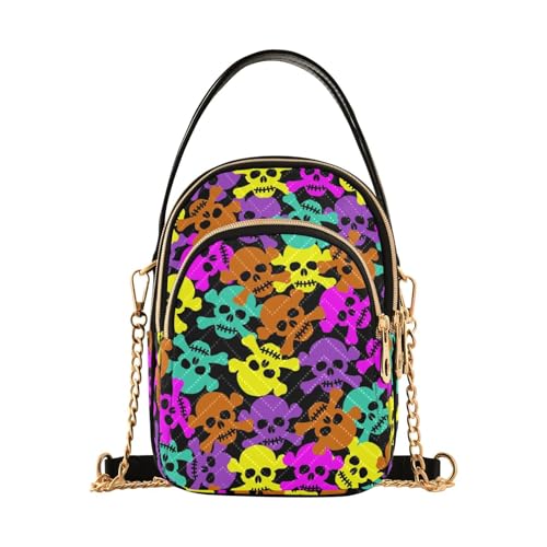Sac à bandoulière pour femme multicolore à motif tête de mort 15x21x8cm
