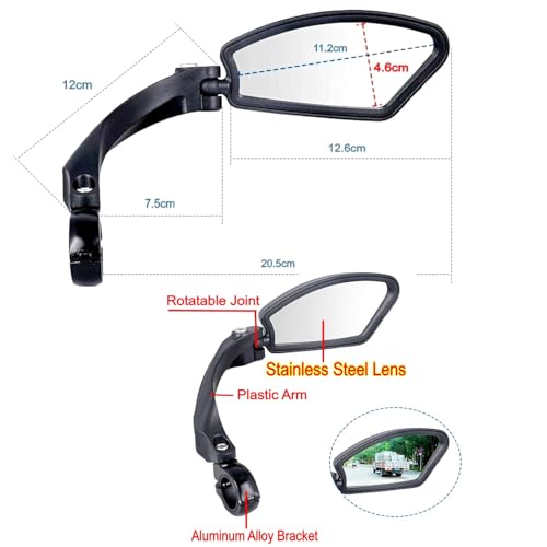 JZK Right Side Bike Mirror with Stainless Steel Lens - 360 Degree Rotatable Adjustable Cycle Mirror for Bike Handlebar - Image 5