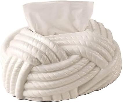Tissue Box Cover Tissue Box Ceramic Weaving Shape Solid Color for Home Living Room Drawer Box Pumping Paperchase DispenserWhite