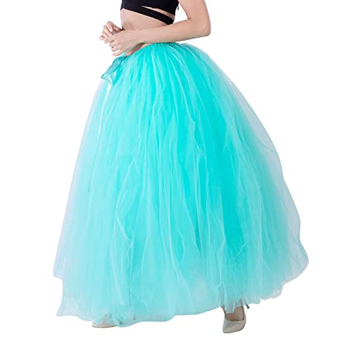 Falda de puerta para mujer, color azul cielo, monocolor, con lazos, falda hinchada, falda de rendimiento, falda de múltiples capas, para cosplay, verde menta, Talla única