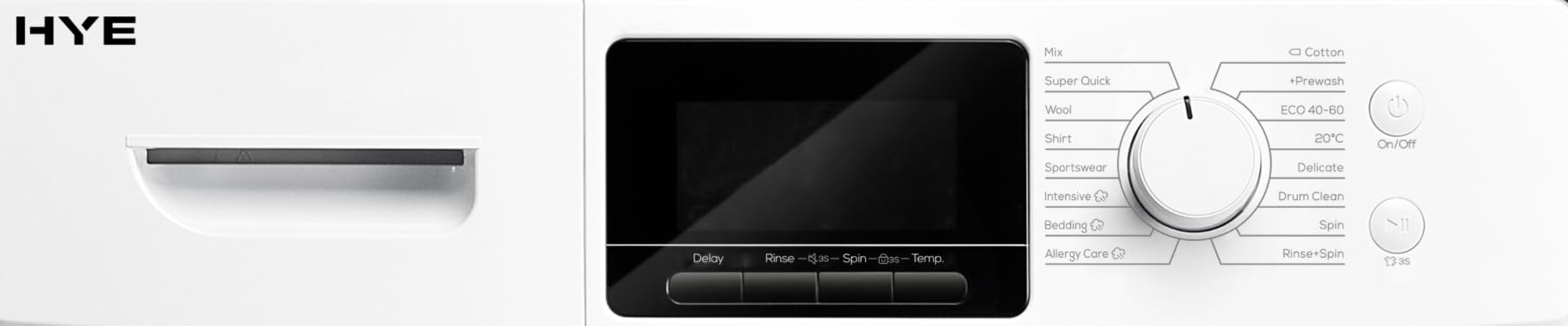 HYE Washing Machine - Washer, 10KG Drum, 1400RPM, A Energy Rating, 60CM Width, Freestanding Design, Quiet 76 dB Operation, 16 Programs, Quick & Eco Wash, Perfect For Busy Households - W0110RT14W07 - 5