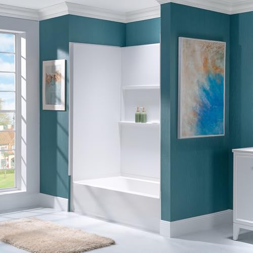 WOODBRIDGE 60"W × 32"D Alcove Bathtub & Shower Kit, 4-Piece Solid Surface Shower Wall Panels with Left Drain Soaking Tub in White, Easy Install, BWP-6032-MW64+TB-6032-L by WOODBRIDGE - Used condition - Image 3