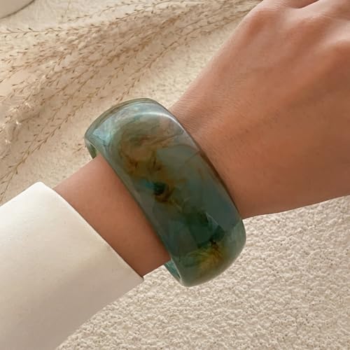 Image of 1Pc Resin Wide Round Bangle Bracelets Minimalist Jewelry for Women Geometric Bohemian Colorful Wrap Bracelet Elegant Round Acrylic Holiady Chunky Thick Bracelet
