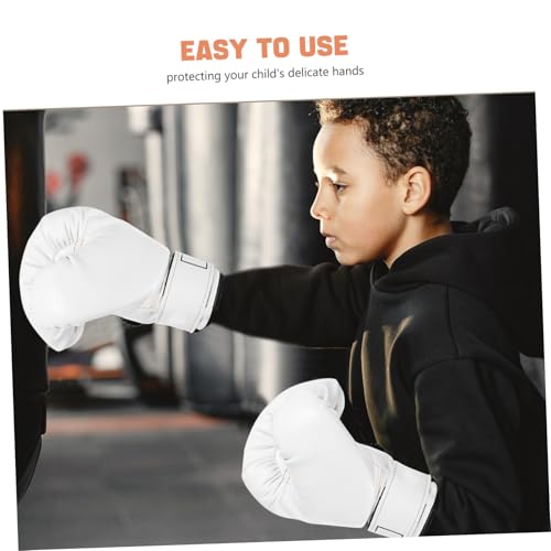 Moufles de boxe pour garçon et fille légères en PU blanc pour entraînement de kickboxing