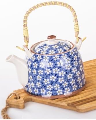 Mukko Home Hasır Saplı Porselen Demlik Çiçek Desenli, 900Ml Çay, Kahve, Bitki Çayı Sunum, FAN17 - Görsel 5