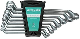 Double Ring Wrench Set 8 pcs by WIESEMANN 1893 I Offset Double Ring Spanner Kit with Holder I 81260