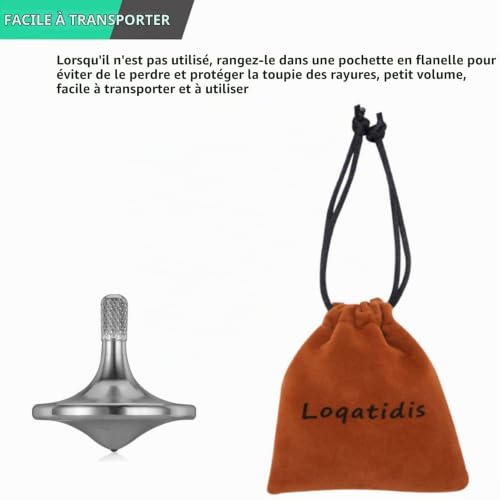 Toupie en métal de précision, LOQATIDIS Rotation Douce Pendant Une Longue période, Meilleur Temps de Rotation sur 8 Minutes, équilibre Parfait, Jouets EDC Bien conçus pour Adultes (Argenté) – vue 7