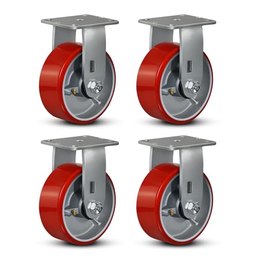 5"x2" Heavy Duty Industrial Casters - 4000 Lb Capacity, 4 Rigid Polyurethane Wheels, for Platform Trucks, U-Boat Carts, Workbenches, and Industrial Equipment