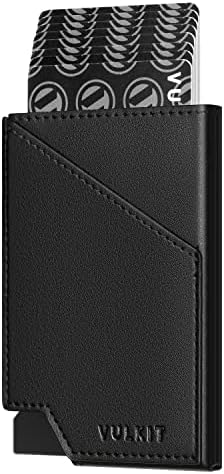 VULKIT Pop up Card Wallet RFID Blocking Aluminum Metal Bank Card Holder Case with Business Money Pocket for Credit Cards Notes and Coins, Black, 4.3 x 2.75 x 0.5 inches, Slim Wallet