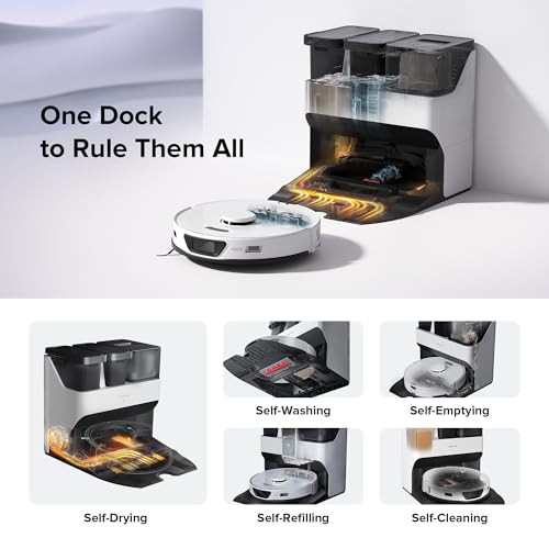 roborock S7 Max Ultra Robot Vacuum and Mop Combo, Auto Mop Drying and Washing, Self-Emptying and Refilling, 5500Pa Suction, Reactive Tech Obstacle Avoidance, White (RockDock Ultra Series)