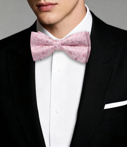Image of Dubulle Mens Paisley Striped Bowtie Set Pre-tied Bowtie for Men and Pocket Square Set Wedding Business
