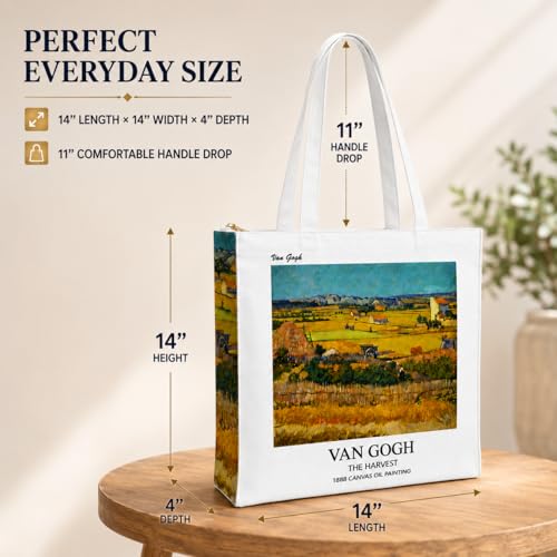 Image of Artsy Canvas Tote Bag for Women | Zipper Closure, Bottle Holder & Keychain Hook | Premium Cotton Canvas Bag for Travel, College, Office | Reusable Shopping Tote Bag Gift