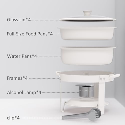 Frizoky Chafing Dishes for Buffet, 6QT Round, White Granite, 4 Pack by Frizoky - Used condition - Image 2