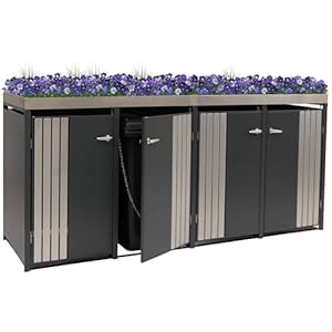 Mendler 4er-Mülltonnenverkleidung HWC-O67, Mülltonnenbox mit Pflanzkasten, Metall 125x260x84cm 95kg - anthrazit Edelstahl
