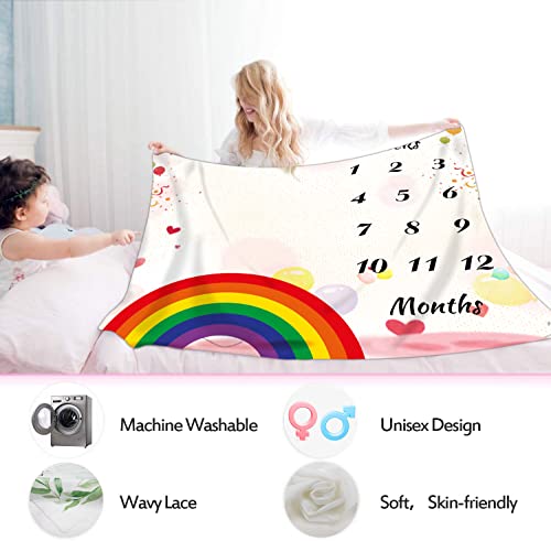 Image of Baby Monthly Milestone Blanket Boy - 48 inchx40 inch Rainbow Theme Baby Month Blanket for Boys - First Year Calendar Growth Chart Photo Props for Newborn Photography BTGJME90