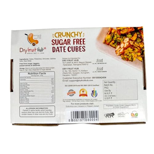 Image of Dry Fruit Hub Crunchy Date Cubes 1Kg I Sugar Free Protein Snack Made with Dates, Pista, Cashews, Almonds, and Pure Ghee I Dry Fruit Chikki | Energy Bites | Healthy Snacks | No Added Sugar