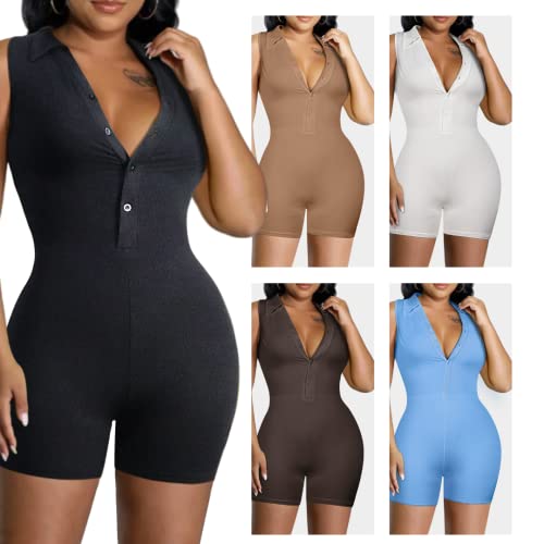 Eojn Women's Sexy Sleeveless Bodycon Jumpsuit, Knitted One Piece Skinny Button Down Rompers Bodysuit Brown #TOP3