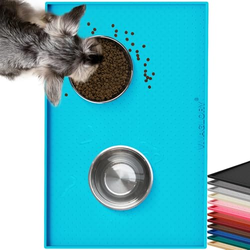 VIVAGLORY Dog Bowl Mat Grippymat Pet Food Mat, Waterproof Washable Nonslip Silicone for Pet & Cat, Food and Water Placemat with Lip & Raised Edges for Indoor Floor, L, Turquoise VIVAGLORY Dog Bowl Mat Grippymat Pet Food Mat, Waterproof Washable Nonslip Silicone for Pet & Cat, Food and Water Placemat with Lip & Raised Edges for Indoor Floor, L, Turquoise