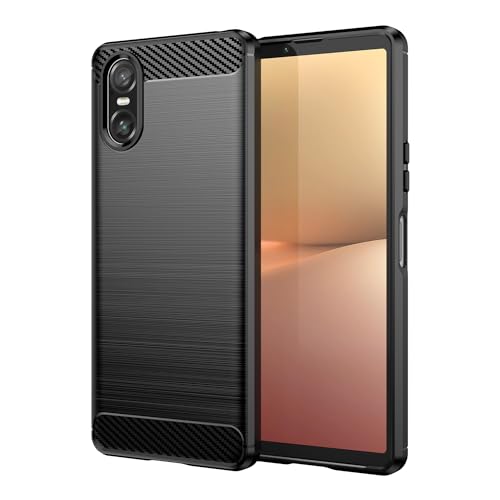 Wookfiss Hülle für Sony Xperia 10 VI, Weiche Kohlefaser Design Handyhülle Silikon TPU Flexible Stoßfeste Kratzfest Schutzhülle Kompatibel mit Sony Xperia 10 VI, Schwarz