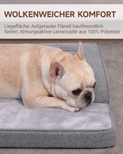 KSIIA Orthopädisches Hundebett Mittelgroße Hunde, Hundekorb Bezug abnehmbar waschbar, Hundesofa Wasserdicht mit Rand, rutschfeste Unterseite, Grau, 73x45x15cm