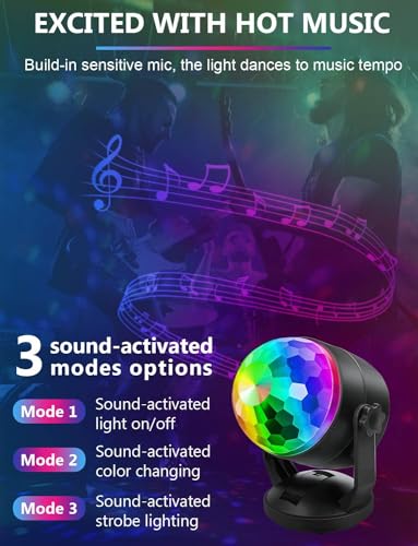 Luditek Disco Ball Party Lights Sound Activated Battery Powered Portable Karaoke Dancing Strobe Lights for Indoor Outdoor Christmas Halloween Party Decorations Supplies for Car Home