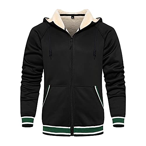 MANLUODANNI Sweat Homme Zippé Polaire Chaud avec Capuche Pull Manches Longues pour Hiver Noir M Cover