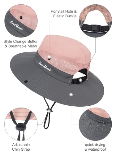 Kids Sun Hats Sunglasses and Hat Clip Set Wide Brim Summer Hats UV Protection Beach Cap with Ponytail Hole 5