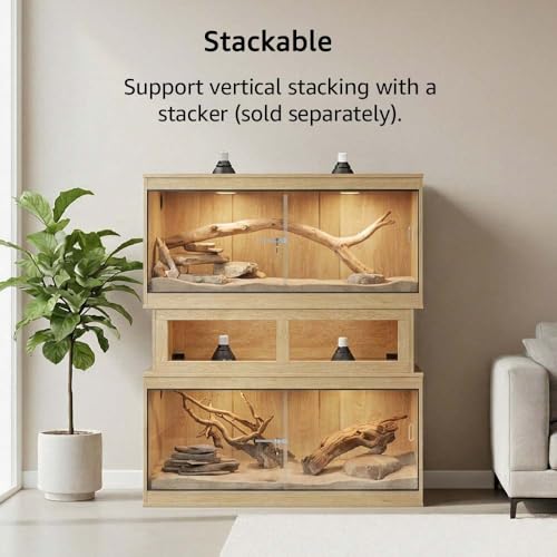 Image of unipaws 110 Gallon Reptile Tank for Lizards, Bearded Dragon Enclosure Cage | Large Stackable Cage, Glass Sliding Doors, Lockable, Cable Port, Nature Terrarium