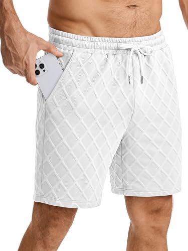 JMIERR Kurze Hosen Herren Sommer Casual Textur Baggy Shorts Herren mit Kordelzug Bermuda Kurze Hose Männer mit Taschen,W...