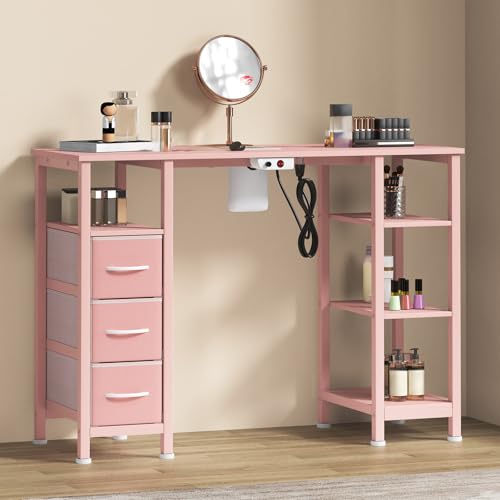 WODRAWER Nail Desk for Nail Tech w/Electric Dust Collector, Manicure Table w/3 Storage Drawers & 3 Open Shelves for Beauty Salon Tech Station