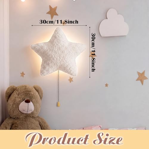 Image of Aurelema Fluffy Star Night Light Wall Lamp Sleeping Nursery Lighting Cute Floating Battery Operated Hanging Lamp for Baby Boys Girls Bedroom Room Nursery Wall Decorations