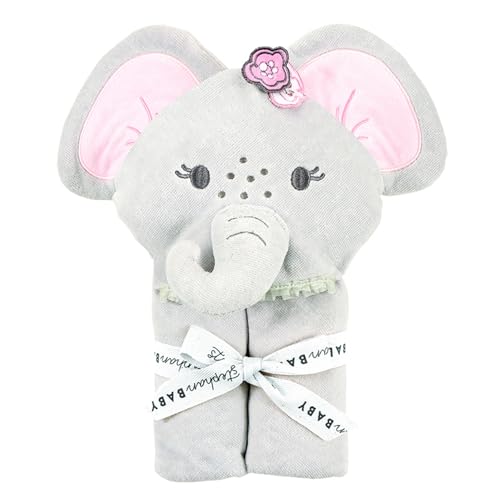 Image of Stephan Baby Hooded Towel - 100% Cotton with Fun Animal Design for Infants and Toddlers, 31 inch Square, Elephant Pink