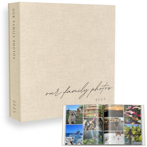 Family Photo Album 4x6 Pictures & Custom 2025 Year - Large Linen Picture Book 400 Horizontal & Vertical Pockets - Personalized Scrapbook Memory Book For Baby Kids Vacation Couples Anniversary