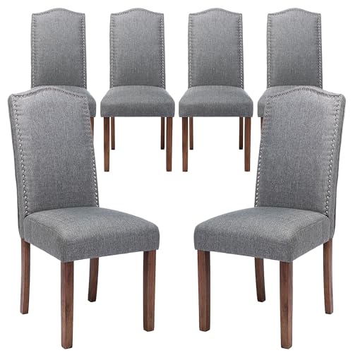 Stylish Upholstered Parsons Dining Chair with Silver Nailhead Trim and Sturdy Solid Wood Legs