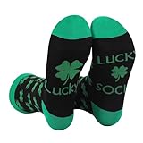 Ainuno St Patricks Day Accessories Men Saint Patricks Day Socks Green Shamrock Black Irish 3 Leaf Print Hosiery for Running Funny St. Pattys Day Crew Socks Quarter Length Size 13-15