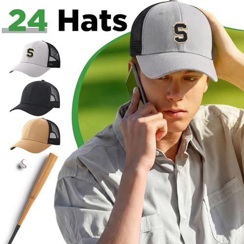 Image of Suhine 24 Pcs Blank Trucker Hat Bulk Unisex Mesh Baseball Cap for Sublimation Embroidery Vintage Adjustable Hat for Men Women