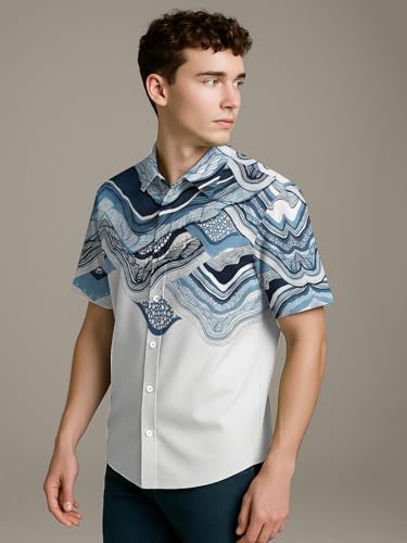 Image of BULLMER Trendy Regular Fit Cotton Blend Printed Casual Half Sleeve Shirt for Men | Stylish Mens Casual Shirts | Shirts for Men