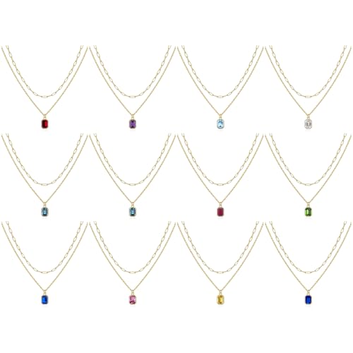 Collier pierres de décembre à double couche et pendentif rectangulaire