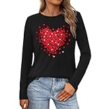 Generisch Camisetas de San Valentín Mujeres Amantes Corazón Gráfico Camisa Valentine Jersey Manga Larga Tops, Negro , XL